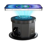Presa di corrente automatica a scomparsa con caricabatterie wireless da 15 W, presa di prolunga a scomparsa sicura con porta USB e tipo C, 4 prese, presa a scomparsa per piani di lavoro della cucina