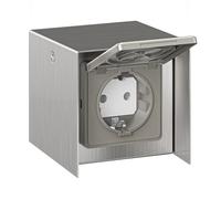 Presa di corrente da esterno 1-fold STEDDA IP44 in acciaio inox prese in acciaio