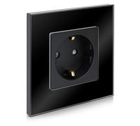 Navaris Presa di Corrente Elettrica Schuko - Placca con Cornice in Vetro Nero - Una Spina Prese per Parete - Scatola Incasso a Muro Placca Nera Spina F