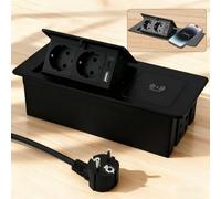Presa di corrente retrattile con USB-C da 20 W e caricabatterie wireless da 15 W, doppia presa per scrivania e cucina