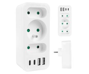 Presa di corrente x3 + 4xUSB Maclean, splitter a 3 prese, 2xUSB A, 2xUSB C PD 20W, 1x16A + 2x6A, MCE248 F/W