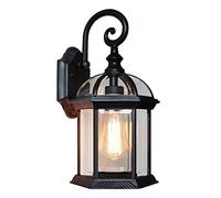 Presa di Fabbrica Lampada da Parete Moderna a LED Lanterna in Vetro a Sei Lati E27 Montaggio a Parete Applique da Parete Nera Retro attività cablata per Esterni Creativo Impermeabile Balcone