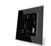 Presa Di Interfaccia Di Tipo C Pannello In Cristallo Presa Porta USB 2A Internazionale Universale A Parete Black (2A usb)