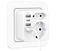 Presa doppia per presa USB, multipresa con 3 caricabatterie USBA, 1 porta di tipo C, adattatore a 2 prese, presa multipla per presa, presa multipla con USB C