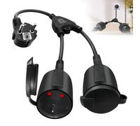 Doppia spina per presa, cavo di prolunga con 2 prese Schuko impermeabile, IP44, doppia presa con contatto di protezione, perfetto per casa, ufficio, esterno, 1,5 mm², 16 A/250 V