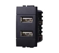 Presa doppia USB 2.0 tipo A 5Vdc 2A, modulo nero, Compatibile Con BTicino living, antenna, ethernet, TV, antenna, USB, schuko, Per Placche originali e compatibili