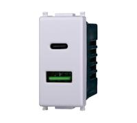 Presa doppia USB tipo A 5Vdc 2A e tipo C 5Vdc 3A, Moduli Bianchi, Compatibile Con Vimar Plana, antenna, ethernet, TV, antenna, USB, schuko, Per Placche originali e compatibili