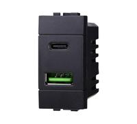 Presa doppia USB tipo A 5Vdc 2A e tipo C 5Vdc 3A, modulo nero, Compatibile Con BTicino living, antenna, ethernet, TV, antenna, USB, schuko, Per Placche originali e compatibili