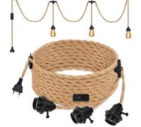 Presa E27 con cavo 6,8 m in corda di canapa intrecciata vintage e interruttore, sospensione portalampada E27 corda per fai da te lampada a sospensione cucina cantina loft magazzino, 3 lampade senza