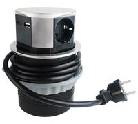 Presa elettrica da incasso a scomparsa 3 prese USB-A USB-C presa multipla frontale in acciaio inox con cavo da 150 cm 230 V per cucina, scrivania, piani di lavoro
