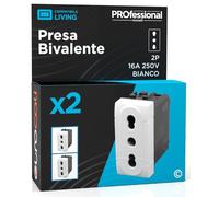 Presa Elettrica Italiana 2P+T Bivalente 10/16A 250V Compatibile con BTicino Living Presa di Corrente Bipasso Pluristandard da Muro Frutti Elettrici Colore Bianco - Confezione da 2