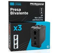 Presa Elettrica Italiana 2P+T Bivalente 10/16A 250V Compatibile con BTicino Living Presa di Corrente Bipasso Pluristandard da Muro Frutti Elettrici Colore Antracite - Confezione da 3