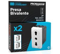 Presa Elettrica Italiana 2P+T Bivalente 10/16A 250V Compatibile con BTicino Livinglight Presa di Corrente Bipasso Pluristandard da Muro Frutti Elettrici Colore Bianco - Confezione da 2