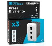 Presa Elettrica Italiana 2P+T Bivalente 10/16A 250V Compatibile con BTicino Livinglight Presa di Corrente Bipasso Pluristandard da Muro Frutti Elettrici Colore Bianco - Confezione da 3