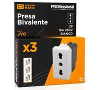 Presa Elettrica Italiana 2P+T Bivalente 10/16A 250V Compatibile con BTicino Matix Presa di Corrente Bipasso Pluristandard da Muro Frutti Elettrici Colore Bianco - Confezione da 3