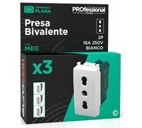 Presa Elettrica Italiana 2P+T Bivalente 10/16A 250V Compatibile con Vimar Plana Presa di Corrente Bipasso Pluristandard da Muro Frutti Elettrici Colore Bianco - Confezione da 3