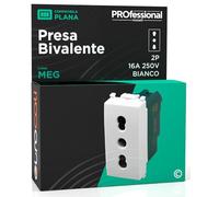 Presa Elettrica Italiana 2P+T Bivalente 10/16A 250V Compatibile con Vimar Plana Presa di Corrente Bipasso Pluristandard da Muro Frutti Elettrici Colore Bianco
