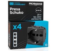 Presa Elettrica Schuko Unel 16A 250V Compatibile con BTicino Livinglight Presa Italiana 2P+T Bipasso Bivalente 10/16A Frutti Elettrici Colore Antracite - Confezione da 4