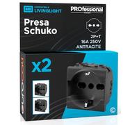 Presa Elettrica Schuko Unel 16A 250V Compatibile con BTicino Livinglight Presa Italiana 2P+T Bipasso Bivalente 10/16A Frutti Elettrici Colore Antracite - Confezione da 2