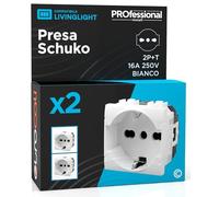 Presa Elettrica Schuko Unel 16A 250V Compatibile con BTicino Livinglight Presa Italiana 2P+T Bipasso Bivalente 10/16A Frutti Elettrici Colore Bianco - Confezione da 2