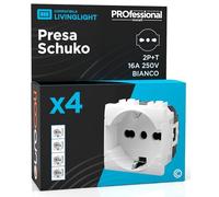 Presa Elettrica Schuko Unel 16A 250V Compatibile con BTicino Livinglight Presa Italiana 2P+T Bipasso Bivalente 10/16A Frutti Elettrici Colore Bianco - Confezione da 4