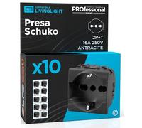 Presa Elettrica Schuko Unel 16A 250V Compatibile con BTicino Livinglight Presa Italiana 2P+T Bipasso Bivalente 10/16A Frutti Elettrici Colore Antracite - Confezione da 10