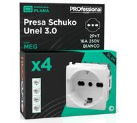 Presa Elettrica Schuko Unel 3.0 P17/P30 16A 250V Compatibile con Vimar Plana Presa Italiana 2P+T Bipasso Bivalente 10/16A Frutti Elettrici Colore Bianco - Confezione da 4