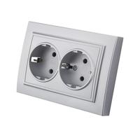 Presa elettrica Silvery Power a 2 prese UE con presa di terra, spine con vernice spray ignifuga, presa incorporata in plastica(2 Socket With Ground)