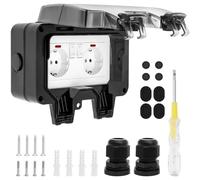 Presa esterna a 2 prese, IP66, resistente alle intemperie, per esterni, 16 A, presa esterna da parete con interruttore e penna di prova, presa con contatto di protezione per giardino, esterni