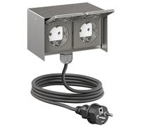 Presa esterna doppia STEDDA con cavo da 2 m, IP44, in acciaio inossidabile,