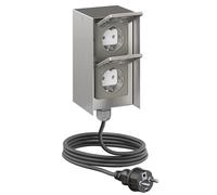 Presa esterna doppia STEDDA con cavo da 2 m, IP44, in acciaio inossidabile,