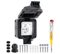 Presa Esterna Impermeabile IP66 con Interruttore e Luce LED, Presa di Corrente Resistente Alle Intemperie per Giardino, Patio e Zone Umide, Montaggio a Parete (Nero)