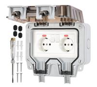 Presa esterna impermeabile IP66, presa esterna con interruttore, spia di controllo, 3680 W, resistente alle intemperie, presa esterna da parete, da giardino, con coperchio ribaltabile, incluso