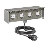 Presa esterna quadrupla STEDDA con cavo da 2 m, IP44, in acciaio inossidabile,