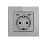 Presa europea tedesca in vetro grigio, 220 V 16 A, interruttore USB per soggiorno TV e PC da studio, presa a muro a 2/3 bande Home Office Russia (presa 2C 20W)