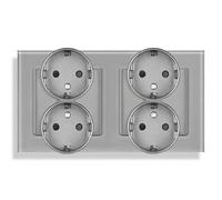 Presa europea tedesca in vetro grigio - 220 V 16 A, interruttore USB per soggiorno TV e PC studio, presa a muro a 2/3 bande Home Office Russia (2Double EU)