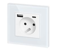 Presa in cristallo da incasso, USB-A, USB-C, ricarica rapida 20 W, All-in-One, serie CY1 bianco, tipo E francese