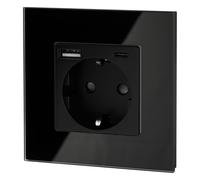 Presa in cristallo da incasso, USB-A, USB-C, ricarica rapida 20 W, All-in-One, serie CY1, nero