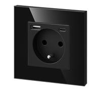 Presa in cristallo da incasso, USB-A, USB-C, ricarica rapida 20 W, All-in-One, serie CY1 nero, tipo E francese