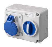Presa interbloccata orizzontale con sezionatore interruttore, con fondo, 220V - 230V, 3 poli 2P+T, 32A, IP54 - Rosi 14.3234B6