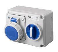 Presa interbloccata orizzontale con sezionatore interruttore, montaggio a parete, con fondo, 220V 230V, 3 poli 2P+T, 16A, IP67 da interno esterno