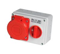 Presa interbloccata orizzontale con sezionatore, interruttore, montaggio a parete, con fondo, 380V 415V AC, 4 poli, 3P+T, 32A, IP54 da interno