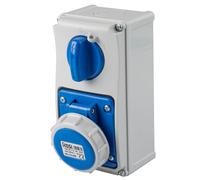 Presa interbloccata verticale con sezionatore interruttore, con fondo, 220V 230V, 3 poli 2P+T, 32A, IP67 - Rosi 19.3232B6