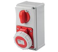 Presa interbloccata verticale con sezionatore, con interruttore, montaggio a parete, con fondo, 380V 415V, 5 poli, 3P+N+T, 32A, IP67, da interno e esterno