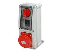 Presa interbloccata verticale con sezionatore, con interruttore, montaggio a parete, con fondo, con barra DIN, 380V 415V, 5 poli, 3P+N+T, 16A, IP67, da interno e esterno