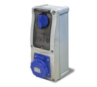 Presa interbloccata verticale con sezionatore interruttore, con fondo, con interruttore magnetotermico, 220V 230V, 3 poli 2P+T, 63A, IP67 - Rosi 16.263B6MT