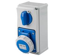 Presa interbloccata verticale con sezionatore interruttore, montaggio a parete, con fondo, 220V 230V, 3 poli 2P+T, 32A, IP67 da interno esterno