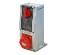 Presa interbloccata verticale con sezionatore, interruttore, montaggio a parete, con fondo, con magnetotermico, 380V 415V AC, 4 poli, 3P+T, 16A, IP67 da interno e esterno