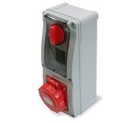 Presa interbloccata verticale con sezionatore, interruttore, montaggio a parete, con fondo, con portafusibile 10,3 x 38 mm, 380V 415V AC, 4 poli, 3P+T, 32A, IP67 da interno e esterno