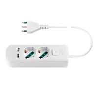 Vimar 0R00625.CC.B Presa multipla con interruttore e cavo da 1,5 m, 2 uscite SICURY universale e spina standard italiano, 2 uscite USB A, bianco